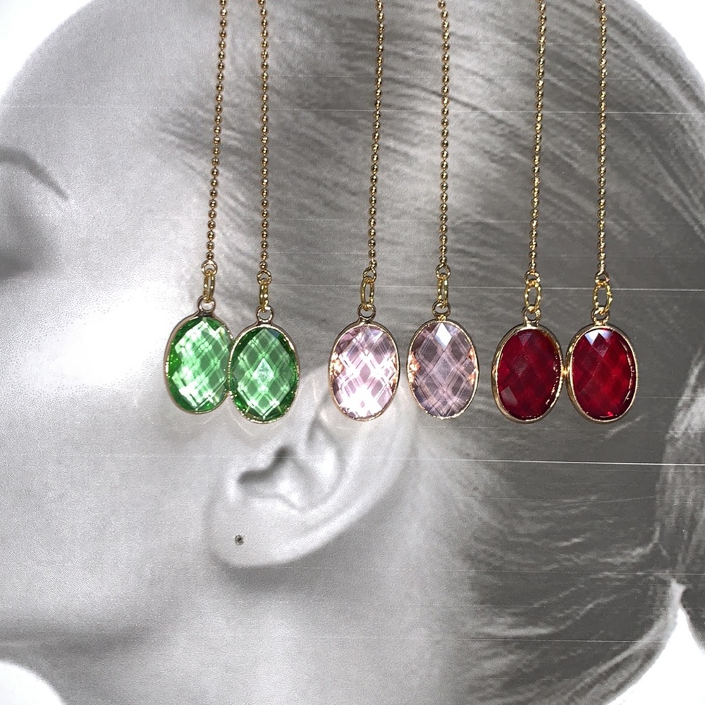 Grade A Birthstone Charms 18mm Gold Plated Oval Crystal Pendant Drop Earrings